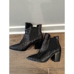 Black snakeskin booties